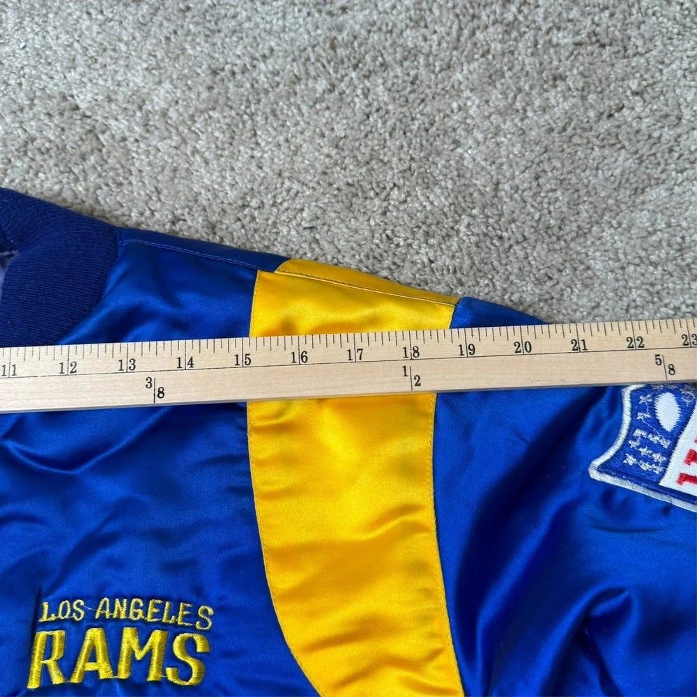 Vintage 80s 90s LA Rams Snap Bomber Jacket Blue Gold NFL Satin Fits Small-Medium
